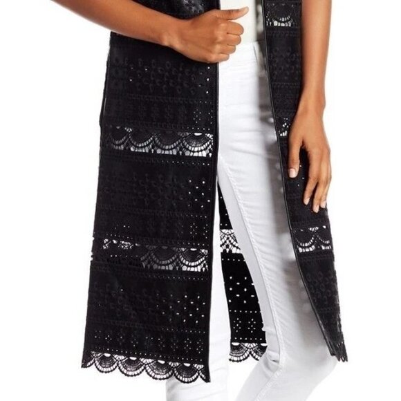 DOLCE CABO Black Long Faux Leather Vest Duster Topper M Medium $275 NWT - Picture 3 of 8